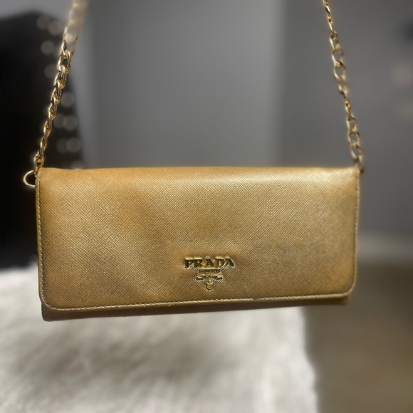 Prada Metallic Gold Clutch - Picture 1 of 6